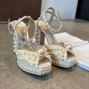 Jimmy Choo Pearl-Studded Ivory Heels